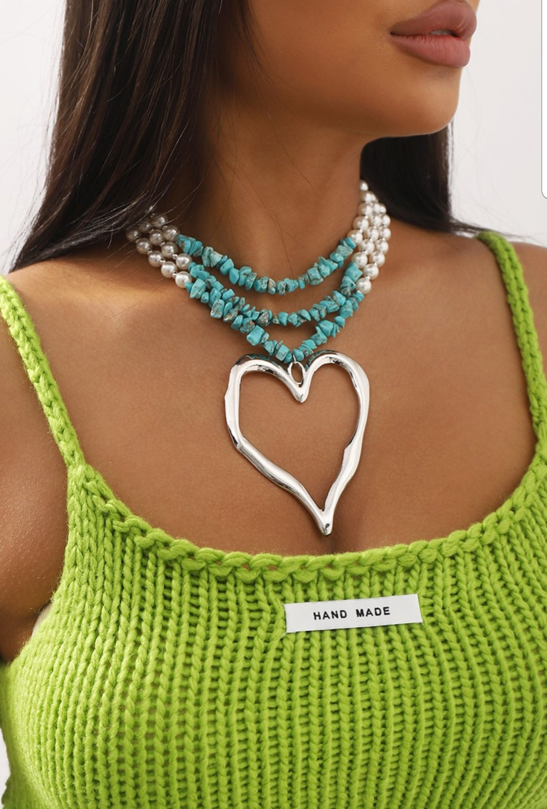 Collar Corazon y Perlas (layered)