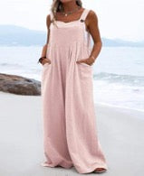 PASTEL POCKET DECOR WIDE LEG SUSPENDER JUMPSUIT